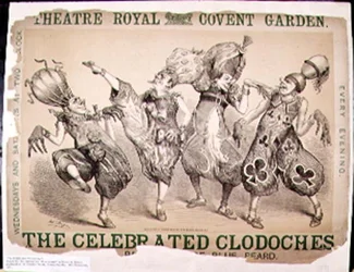 The Celebrated Clodoches, poster for a pantomime of Blue Beard produced by Henry J. Bryon, produced at the Theatre Royal, Covent Garden, London, 1871